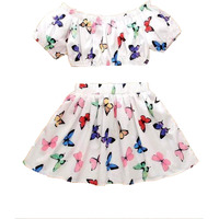 Pujia Mills Baby Girl Butterfly Printed Rayon Skirt And Crop Top For Kids (Bgd 76-5-6) White