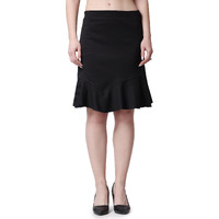Popwings Casual Twill Frill Knee Length Pencil Skirt For Women || Latest Stylish Summer Skirt For Women || Knee-Length Skirt For Women || Semi-Formal Women Skirt Black