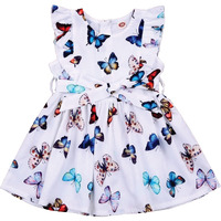 Pujia Mills Baby Butterfly Print Dresses Fly Sleeve Dress Outfits (Bgd 25-1-2) White