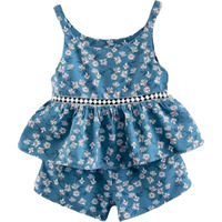 Pujia Mills Baby Girl Sleeveless Floral Printed Top And Short Set For Kids (Bgd 74-5-6) Sky Blue