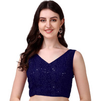 Pujia Mills Women's Georgette Sipali Sequin Work Sleeveless Blouse (Navy Blue, 34)