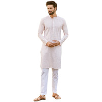 See Designs Men Full Sleeve Pink Cotton Pintex Design Multi Thread Work Mandarin Collar Side Slit Kurta - Sd2Kt_2461L