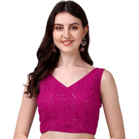 Pujia Mills Women's Georgette Sipali Sequin Work Sleeveless Blouse (Dark Pink, 32)
