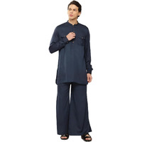 See Designs Men's Long Sleeve Curved Hem Mandarin Collar Blue Rayon Solid Pathani Sets - Sdkt653S