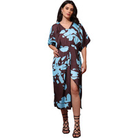 Purvaja Womens Abstract Print Satin Midi Dress (Floe-074_Brown_Xx-Large)