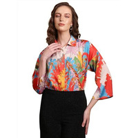 Purvaja Womens Printed Silk Red Top (Topsy-024-M_Red)