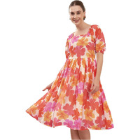 Selvia Western Dress For Women | Floral Printed Georgette Western Dress For Women | Fit & Flare Dress For Women | One Piece Dress For Women (612Dtk7683N-S_Cream & Multi)