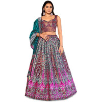 Purvaja Women Faux Silk Semi-Stitched Lehenga Choli Set (Nayab-Rama_Turquoise_Free Size)