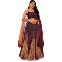 Purvaja Women Polyester Blend Semi-Stitched Lehenga Choli (Liya-Wine Free Size)