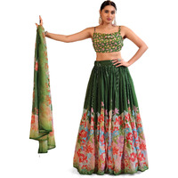 Purvaja Women Georgette Semi-Stitched Lehenga Choli Set (Viana-Green Free Size)