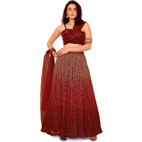 Purvaja Women Polyester Blend Semi-Stitched Lehenga Choli (Liya-Maroon Free Size)