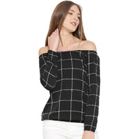 Rare Women Black Checked Off-Shoulder Top (Ep1423-S)