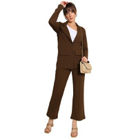 Selvia Co-Ord Set For Women|Collared Neck Co-Ord Set For Women| Blazer And Trouser|Solid Co-Ord Set|Coat And Pant|2 Piece|Formal Co-Ord Set For Women| Lycra Co-Ord Set (634Ctk11252N-L_Brown)
