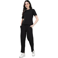 Selvia Women's Co-Ords Set|Lycra Top And Trouser Set|Casual Co-Ords Set For Women|Two Piece Co-Ord Set|Top & Pant Set(707Ctk11663N-M_Black)