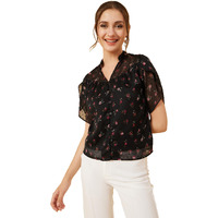 Rare Polyester Women's Floral Regular Fit Blouse Shirt (Ep7554A_Black L)