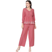 Selvia Co-Ords Set For Women|Cotton Lycra Tunic & Trouser Set|Ethnic Co-Ords Set For Women|Embroidery Two Piece Co-Ord Set(642Ctk7723N-M_Dark Rose Pink)