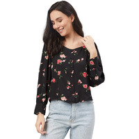 Rare Women's Floral Regular Shirt (Ep6020_Black Medium)