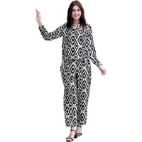 Selvia Co-Ords Set For Women | Rayon Blend Top & Trouser Co-Ords Set | Casual Co-Ords Set For Women | Printed Two Piece Co-Ord Set | Sports Wear Co-Ords Set(681Ctk7823N-Xl_Black & Off White)