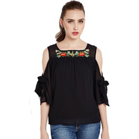 Rare Women Black Solid Cold-Shoulder Top (Ep2140-S)
