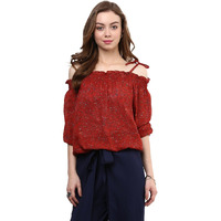 Rare Rust Red Printed Off-Shoulder Blouson Top (Ep1001A-S)