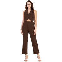 Selvia Co-Ords Set For Women|Lycra Top & Trouser Set|Formal Co-Ords Set For Women|Solid Two Piece Co-Ord Set|Office Wear Co-Ords Set(741Ctk11791N-L_Brown)