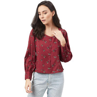 Rare Women's Floral Regular Shirt (Ep6020_Maroon X-Large)