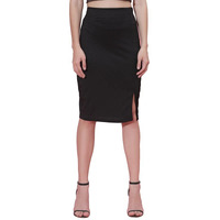 Selvia Women's Lycra Knitted & Solid Full Elastic Sheath Skirt(383Tk203N-S_Black)