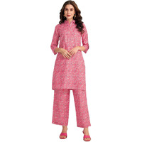 Selvia Co-Ords Set For Women | Cotton Blend Top & Trouser Co-Ords Set | Casual Co-Ords Set For Women | Printed Two Piece Co-Ord Set | Sports Wear Co-Ords Set(681Ctk7824N-S_Pink & Multi)