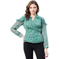 Rare Women Casual Green Colour V-Neck Floral Wrap Regular Fit Top
