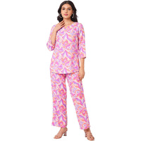 Selvia Co-Ords Set For Women|Rayon Blend Top And Trouser Set|Casual Co-Ords Set For Women|Printed Two Piece Co-Ord Set(681Ctk7825N-M_Pink. Multi)