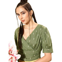 Rare Women Casual Green Colour V-Neck Conversational Wrap Top