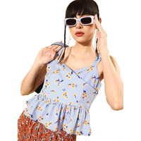 Rare Women Casual Blue Colour Sweetheart Neck Floral Peplum Top