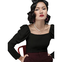 Rare Women Casual Black Colour Square Neck Solid Regular Top