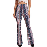 Shasmi Women's & Girls Navy Bluw Geo Print Dress Pants Stretchy Work Slacks Business Casual Office Bell-Bottom/Boot-Cut Elastic Waist Regular Fit Trouser Pant (Tringal Pant 77 Navy Xl)