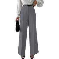 Shasmi Women's Solid Grey Color High Waist, Wide Straight-Leg Loose Fit, Front Button Closure, Simple Daily Casual Long Pants With Pockets (Without Belt) (Trouser 171 Grey-Xl)
