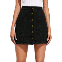 Sugathari Women's Casual Denim Black Skirt  High Waist, A-Line, Mini Length Without Pockets | Stylish Everyday Wear (Skirts 210 Black-M)