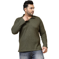 Rigo Plus Size T-Shirt For Men | Full Sleeve Plus Size T-Shirt For Man | Casual Wear Solid T-Shirts | Slim Fit, Collar T-Shirts For Men Olive Green