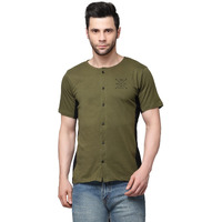 Rigo Men Olive Henley Colorblocked Half Sleeves Shirt