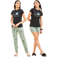 Sweet Dreams Women's Cotton Polka Dots Pajama Set Pack Of 3 (Ocw-2945 Black 1_L)