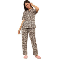 Sweet Dreams Women's Cotton Geometric Pajama Set Pack Of 2 (Ocw-3556 Coffee 1_S)