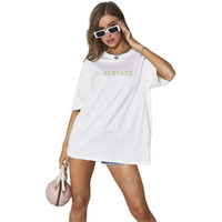 Rigo Back Printed Half Sleeves Round Neck Oversized Baggy Fit T-Shirt For Women's/Girls | Drop Shoulder Loose - White