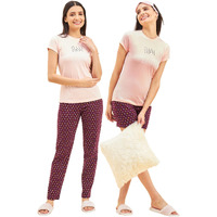 Sweet Dreams Women's Cotton Geometric Pajama Set Pack Of 3 (Ocw-2949 Light Peach 1_L)