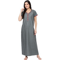 Sweet Dreams Women Printed Half Sleeve Round Neck 100% Pure Cotton Maxi Long Nighty-Grey-2Xl Khaki