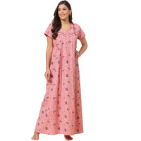 Sweet Dreams Women Floral Print Half Sleeves Regular Length Nightdress Pink
