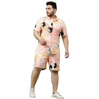 Rigo Printed Co-Ord Set For Men's | Casual Plus Size Shirt & Shorts Night Suit Set | Lounge-Wear Nightdress Pajama Set For Men's | Night Wear, Beach Wear, Vacation Wear Outfit Pink