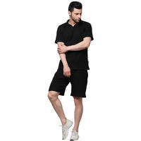 Rigo Waffle Knit Self Textured Co-Ord Set For Men's | Night Suit Set For Men's | Lounge-Wear Nightdress Pajama Set For Men's | Night Wear, Beach Wear, Vacation Wear Black