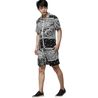 Rigo Men Printed Night Suit Set | Men's Printed Casual Co-Ords Set|Men Shirt And Short Set | Black Printed Co-Ord Set (Size-Xxl)