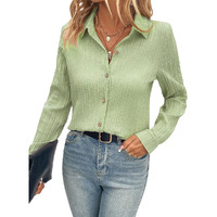 Shasmi Women & Girls Pista Solid Color Button Front Texture Long Sleeve Slim Fit Shirt (Wshirts 144 Pista-L)