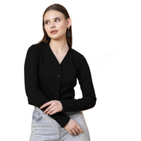 Rigo Casual Wear V Neck Rib Knit Top For Women | Slim Fit Long Sleeves Western Tops For Women