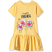 T2F Girls Cotton Printed Regular Fit Casual Dress Yellow